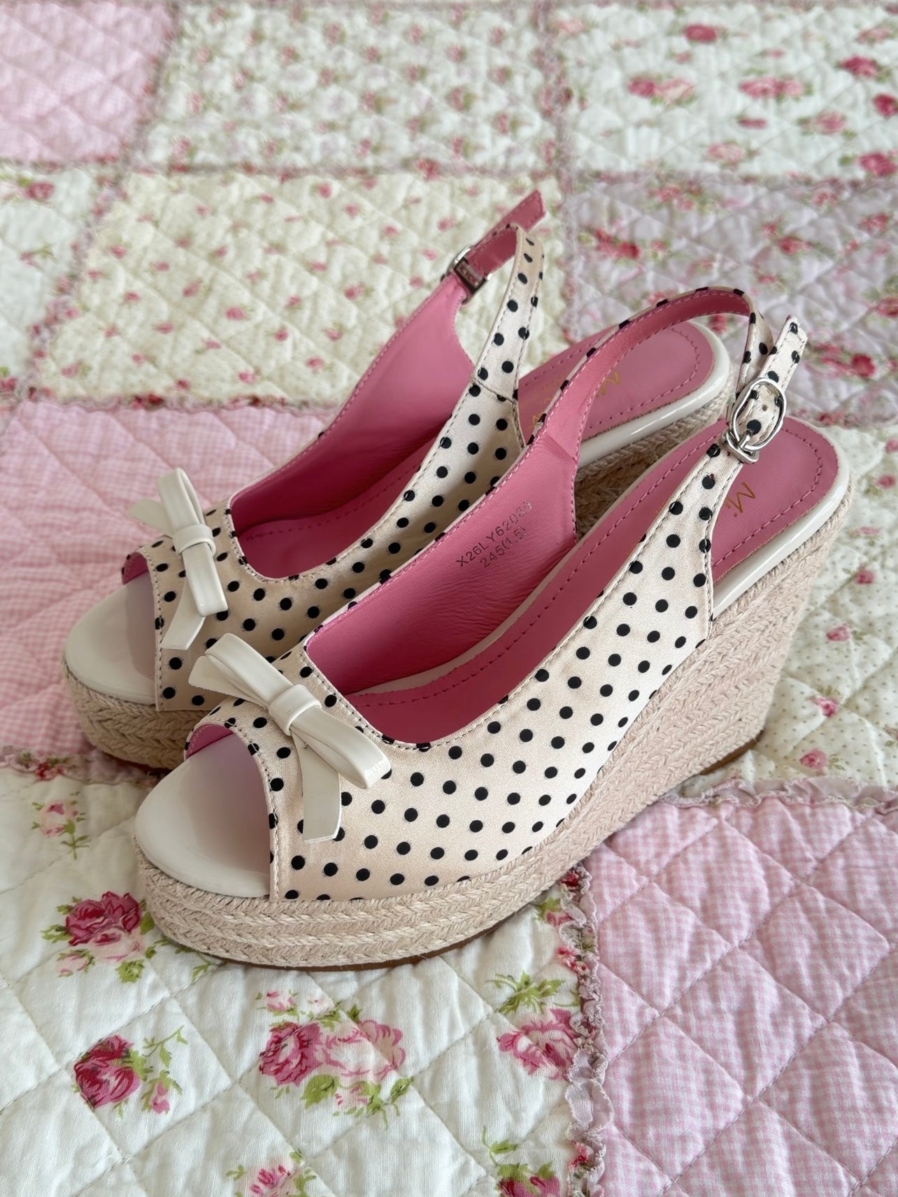 Polka Dot Back Adjustable Strap Straw Woven Classic Wedge Sandals Slingback Platform High Pumps Party Dress Casual Sandals 3 inches