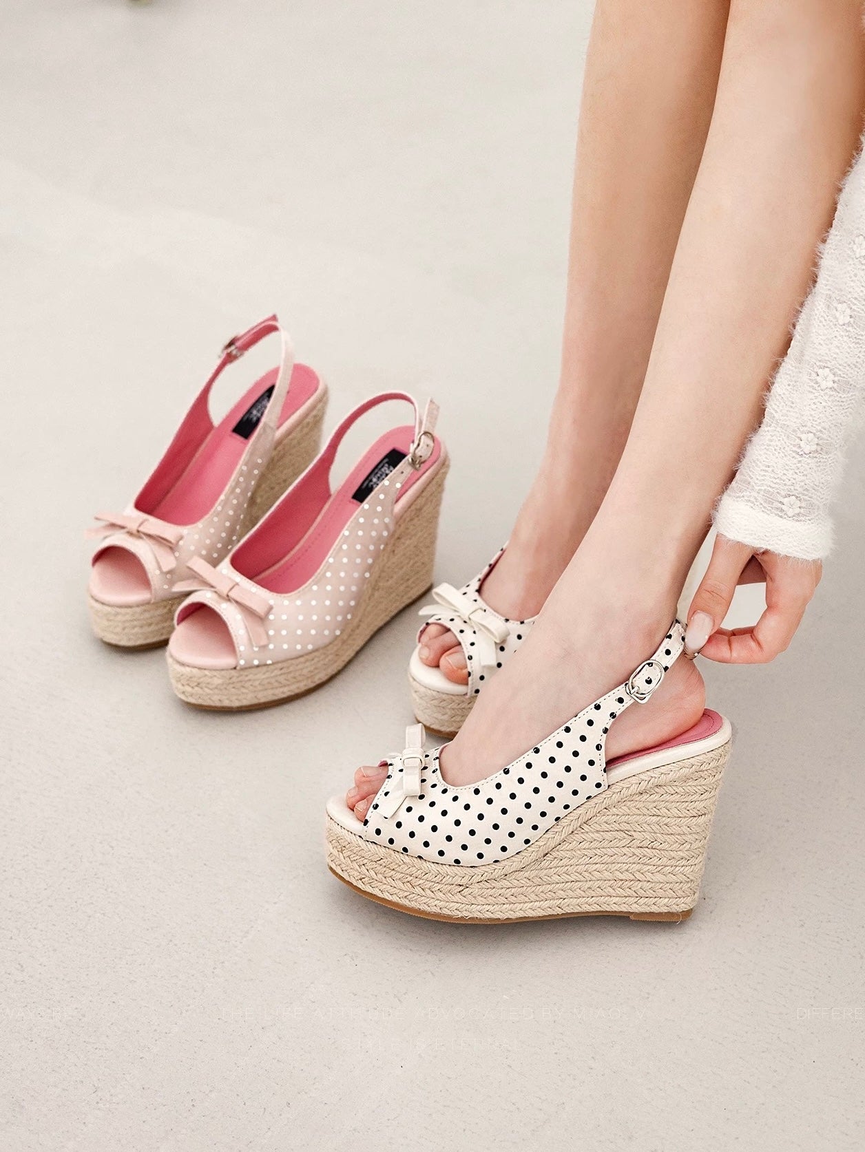Polka Dot Back Adjustable Strap Straw Woven Classic Wedge Sandals Slingback Platform High Pumps Party Dress Casual Sandals 3 inches