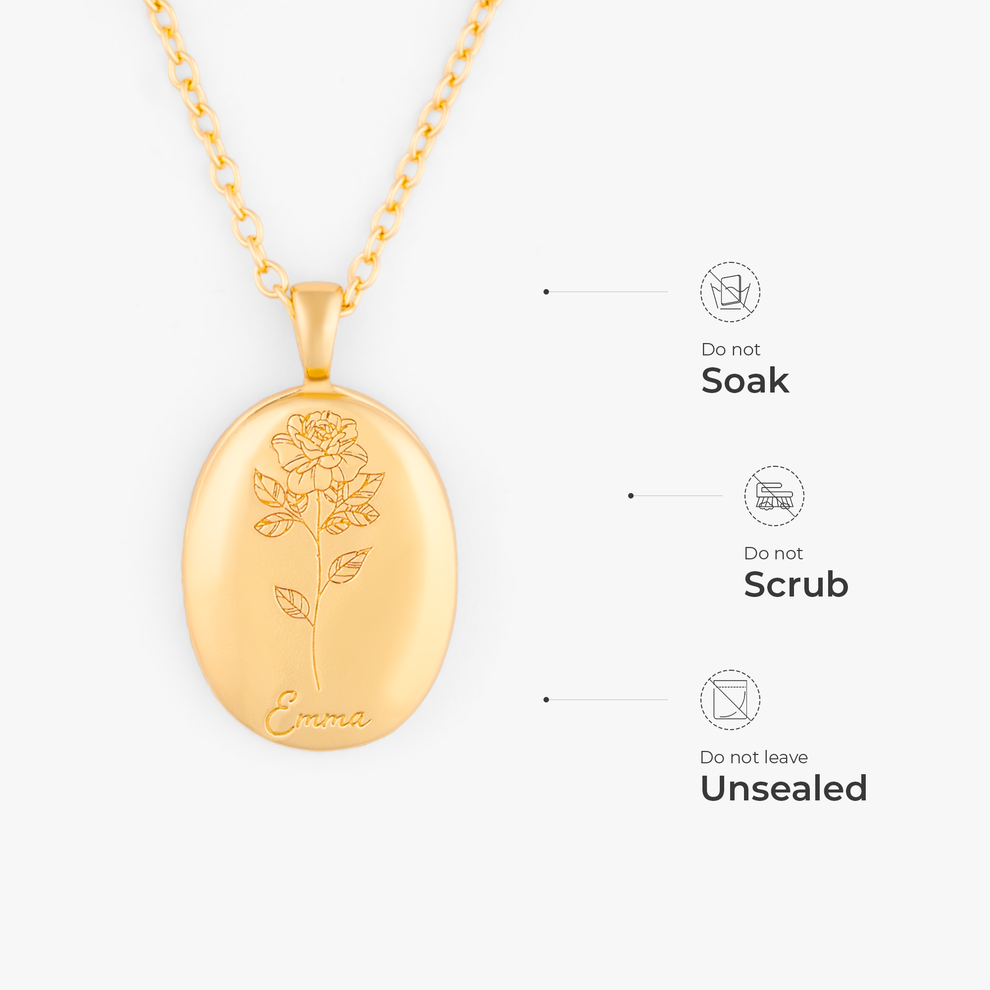 Personalised Birth Flower Photo Locket Necklace for Him/Her