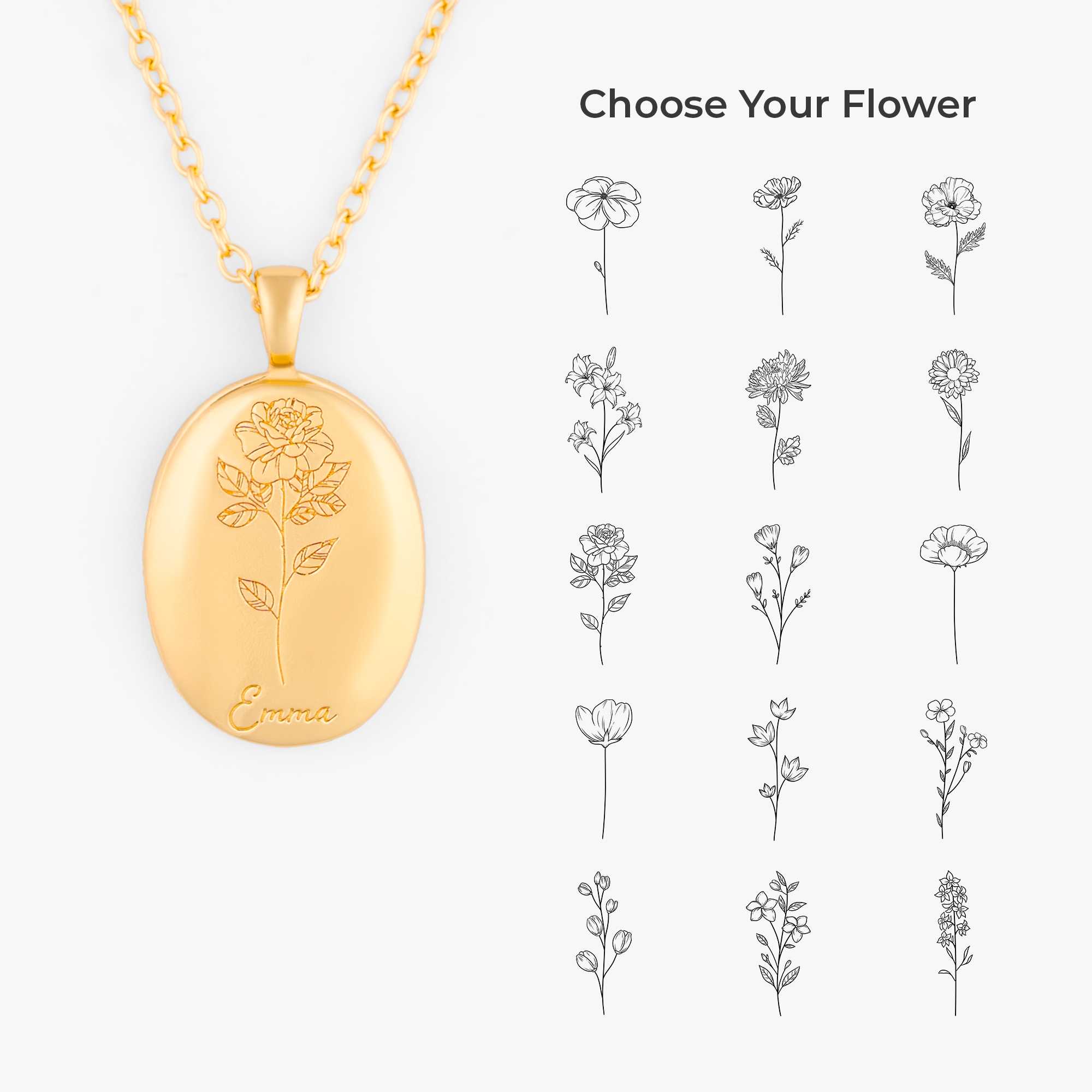 Personalised Birth Flower Photo Locket Necklace for Him/Her