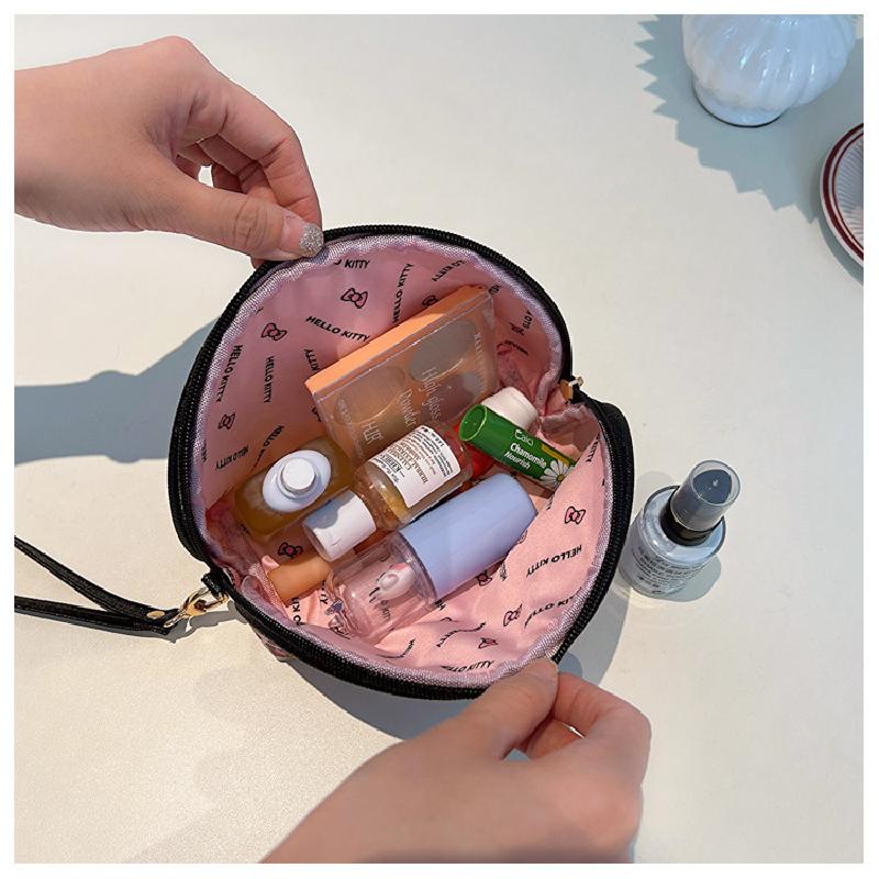 Hello Kitty Pink Leopard Pattern Half Round Makeup Bag Handbag (Wild Sweet Girl Series)