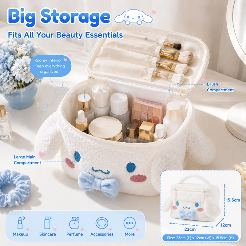Cinnamoroll Plush Cosmetic Bag Cute Makeup Organizer Travel Toiletry Bag