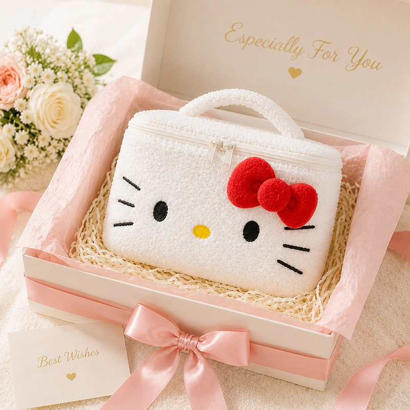 Hello Kitty Plush Cosmetic Bag Cute Makeup Organizer Travel Toiletry Bag