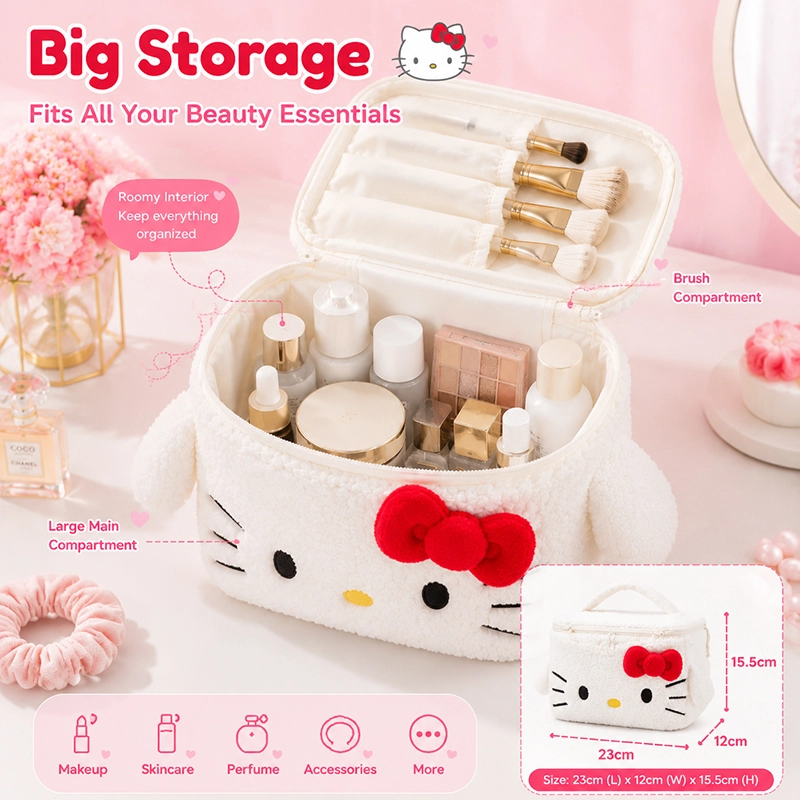 Hello Kitty Plush Cosmetic Bag Cute Makeup Organizer Travel Toiletry Bag