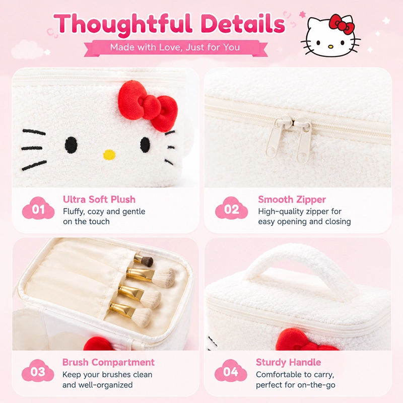 Hello Kitty Plush Cosmetic Bag Cute Makeup Organizer Travel Toiletry Bag