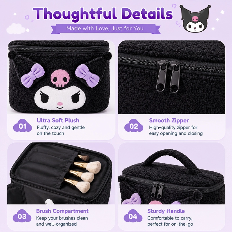 Kuromi Plush Cosmetic Bag Cute Makeup Organizer Travel Toiletry Bag