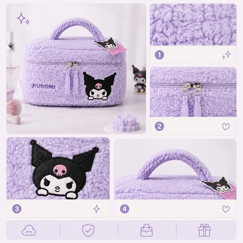 Kuromi Plush Cosmetic Bag – Cute Travel Makeup Organizer with Embroidery