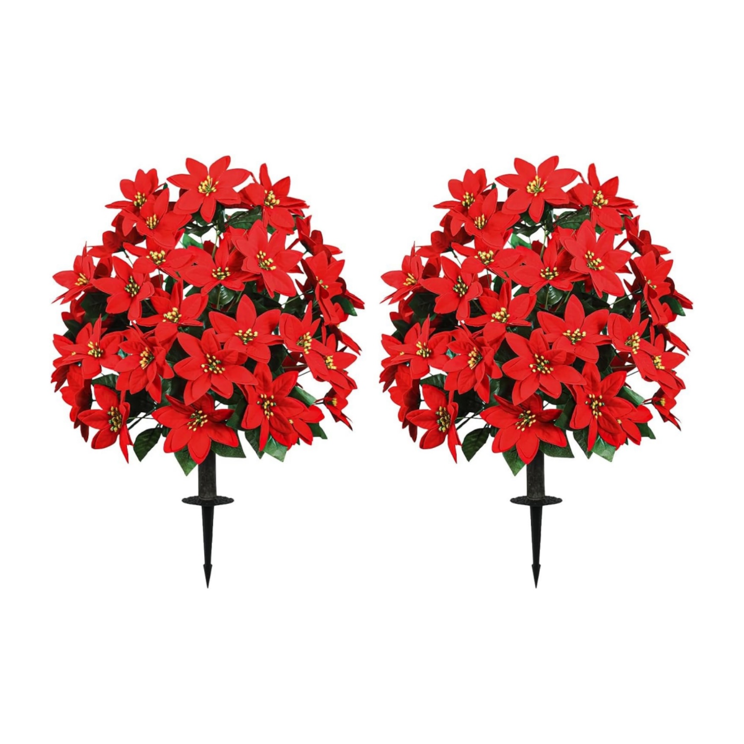 Artificial Poinsettias Topiary Ball Tree with Ground Spike Boxwood