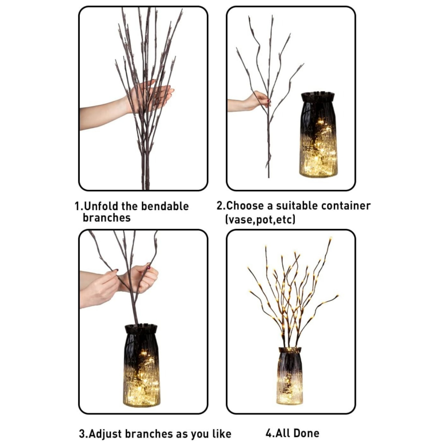 3PK Brown Lighted Twig Branches Pathway Light