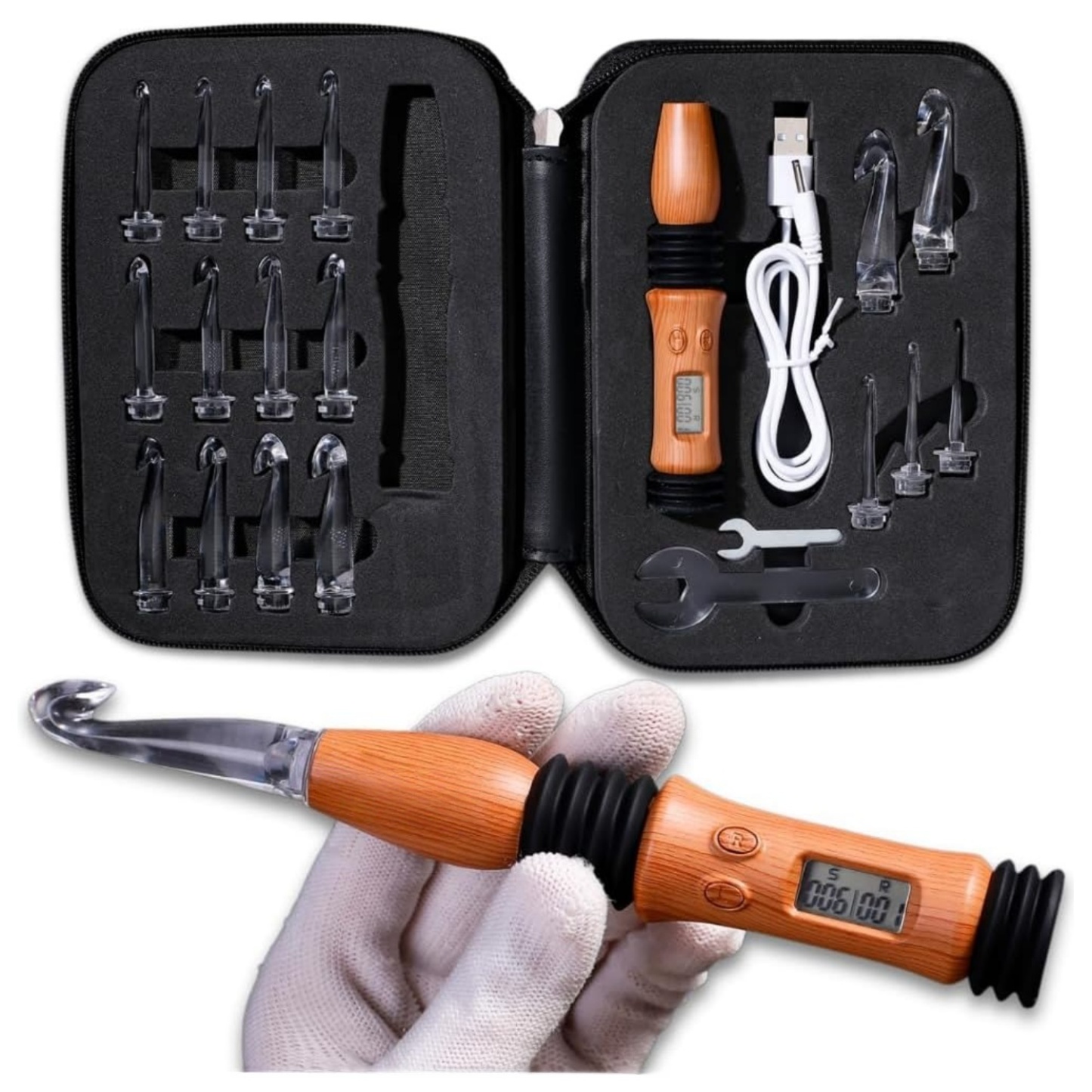 Vintage Counting Crochet Hook Set with Light & Counter - Ergonomic for Arthritic Hands