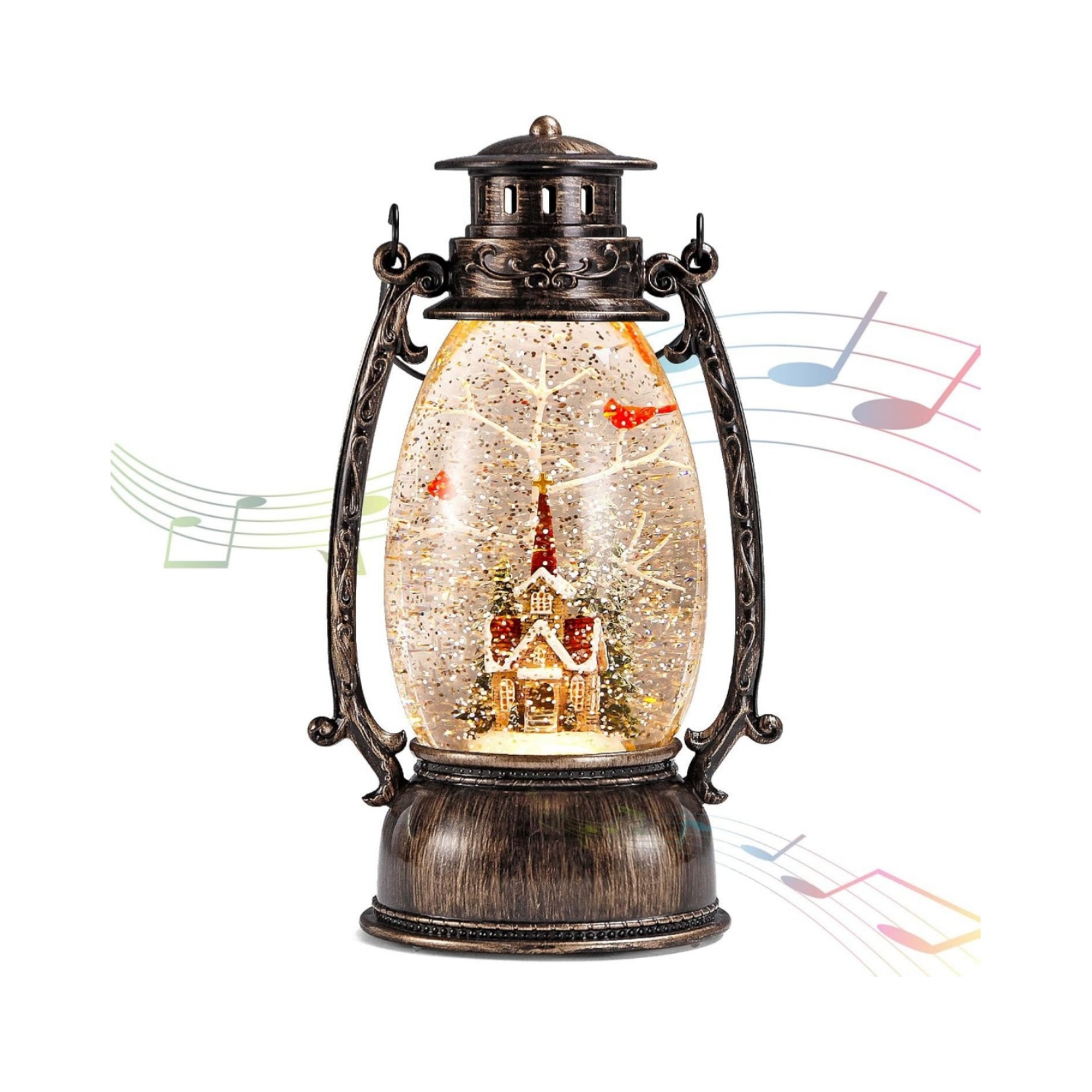 Christmas Village Church Scene Lighted Snow Globes Musical