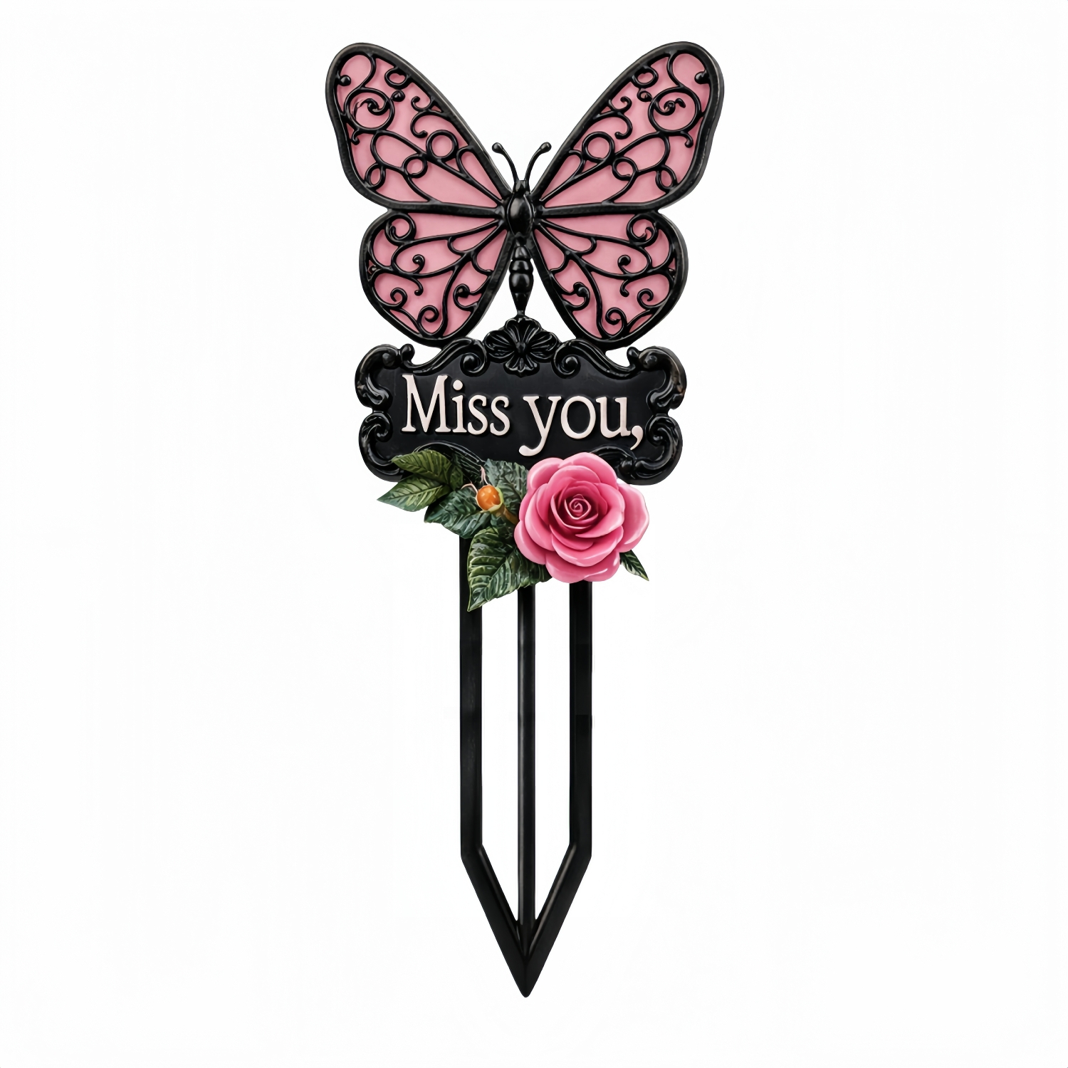 Butterfly & Rose Iron Memorial Stake