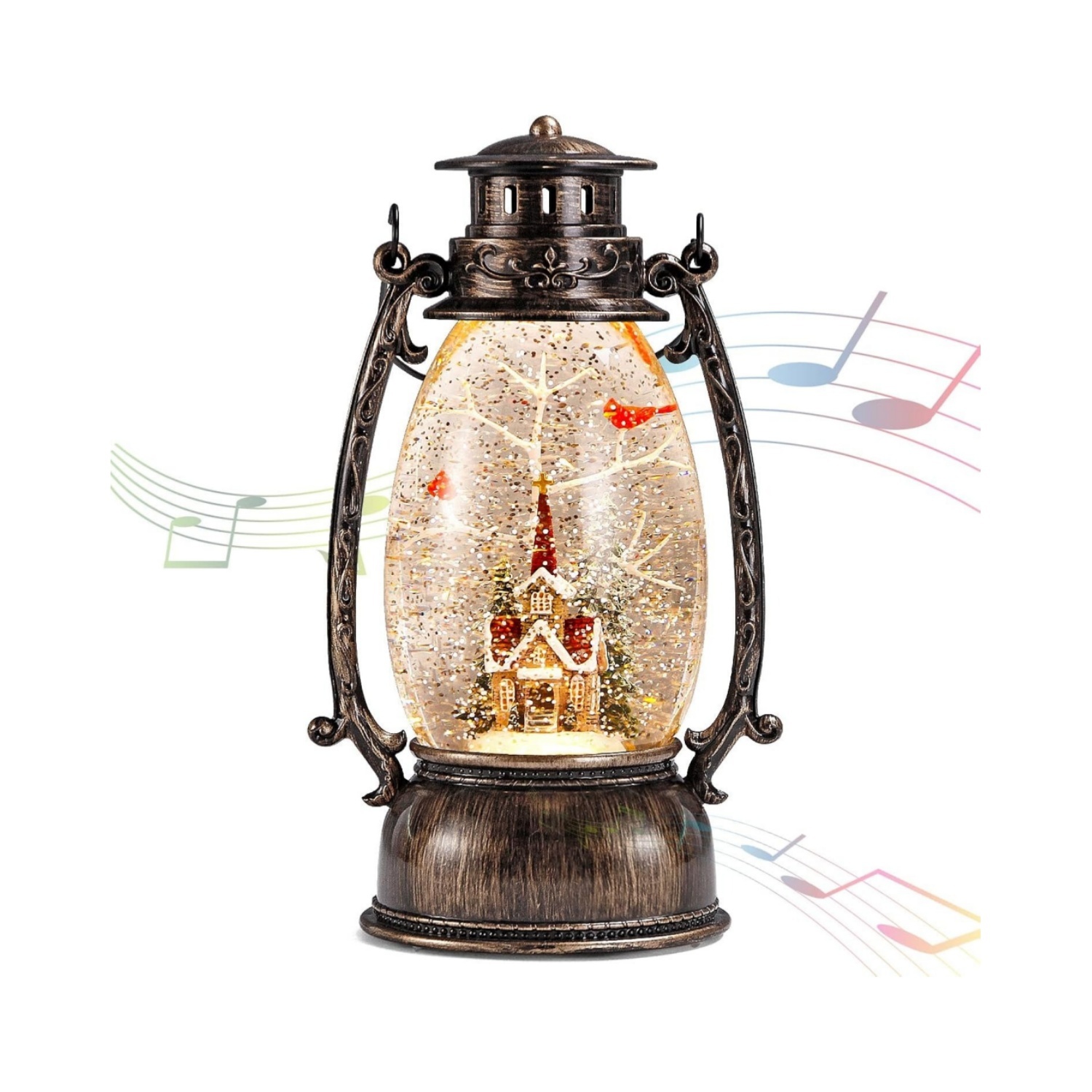 Christmas Village Church Scene Lighted Snow Globes Musical