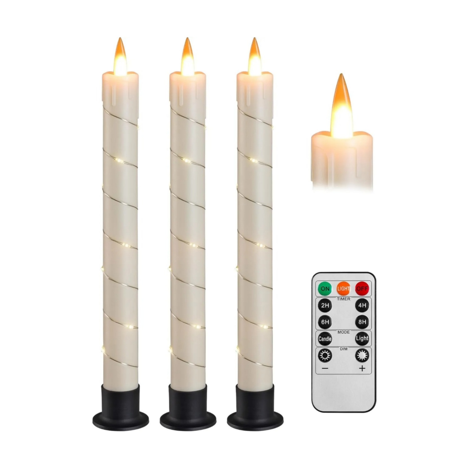 3 Pcs Flickering Flameless Battery Operated Taper Candle