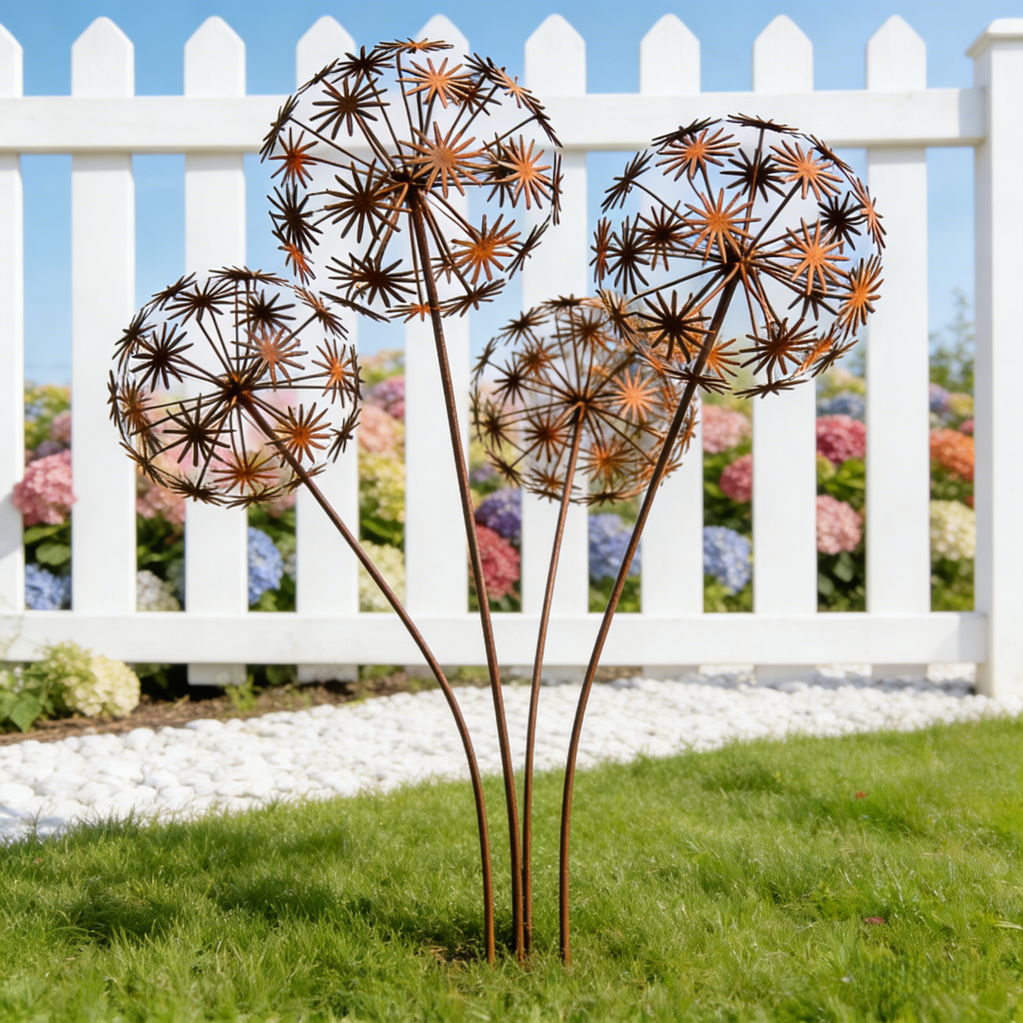 Vintage Iron Sphere Dandelion Garden Sculptures