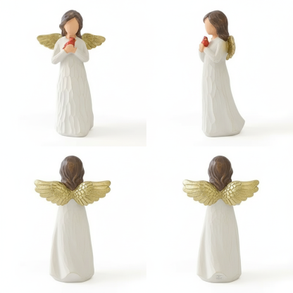 Gold Wing Guardian Angel Statue with Cardinal Bird