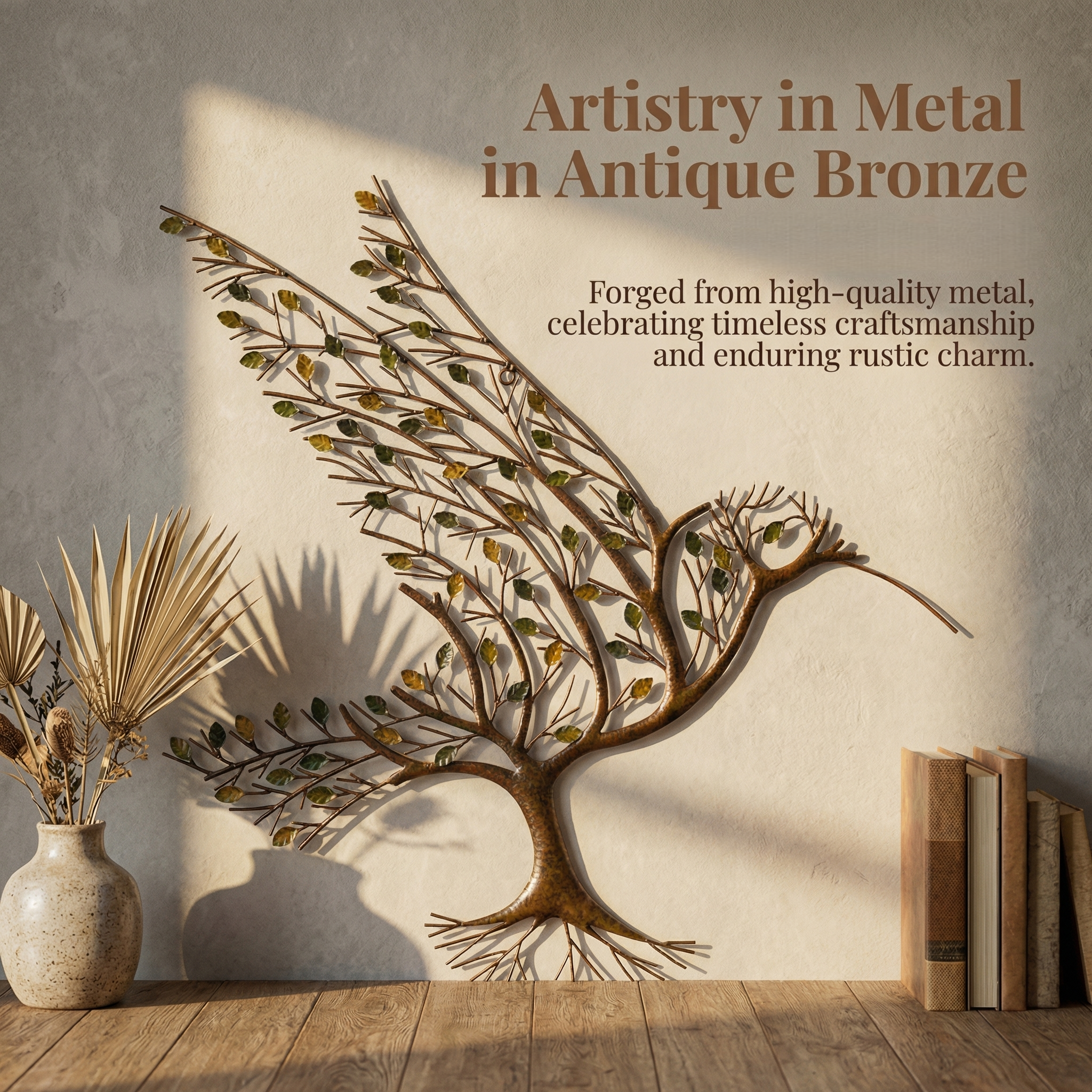 Metal Hummingbird & Branch Wall Art