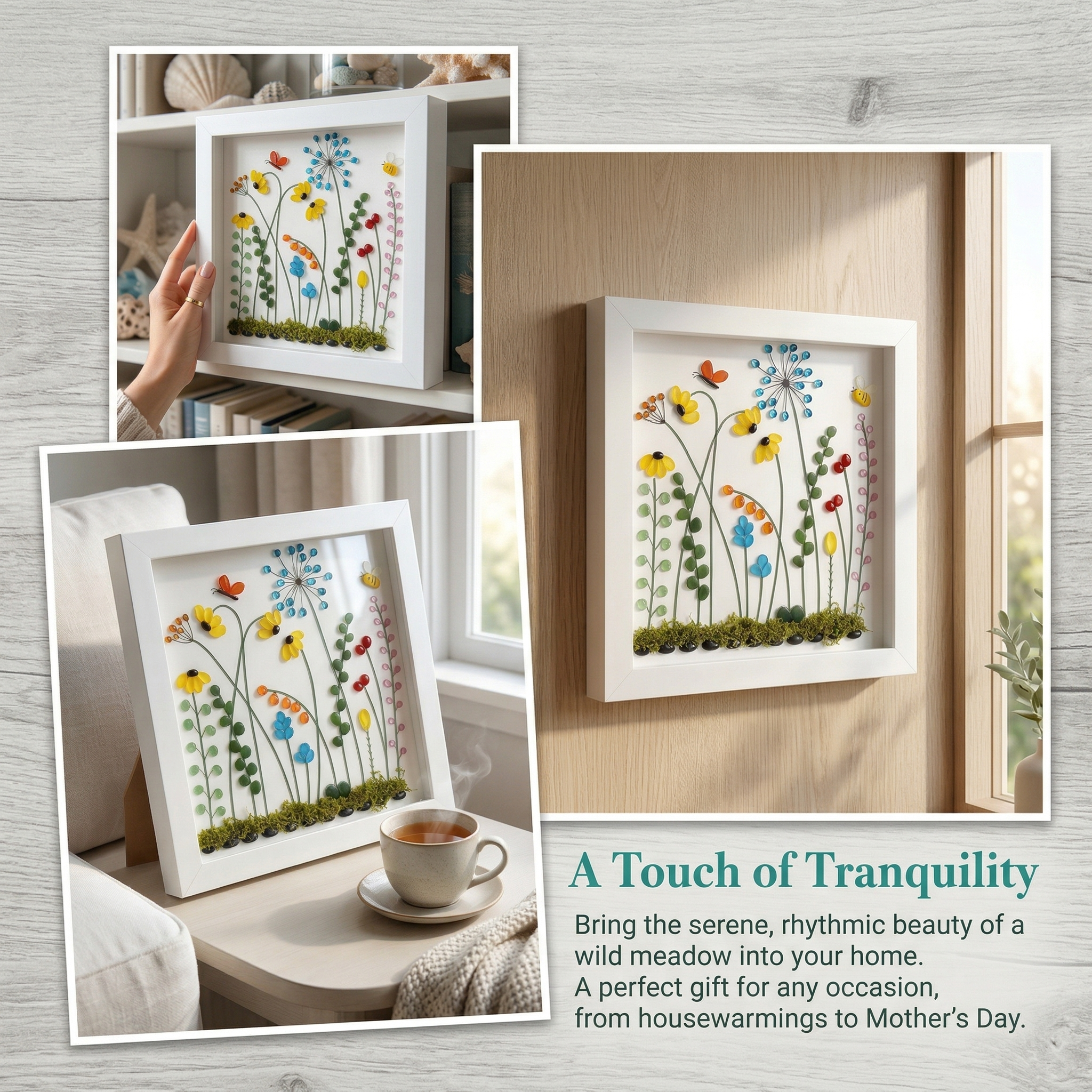 Handmade Beach Glass Flower Garden Picture