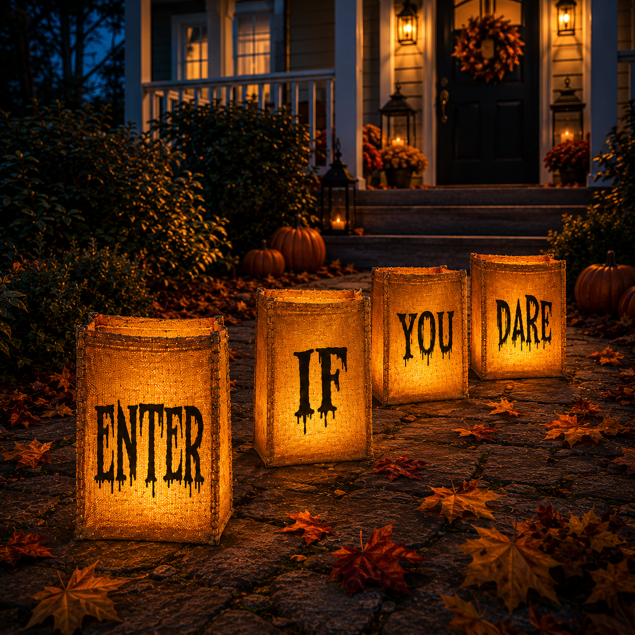Enter If You Dare Lighted Luminaries – Set of 4