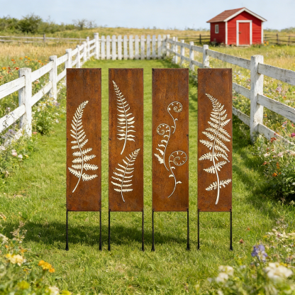 Hand-Welded Rustic Elegant Iron Fern Panel Privacy Screen