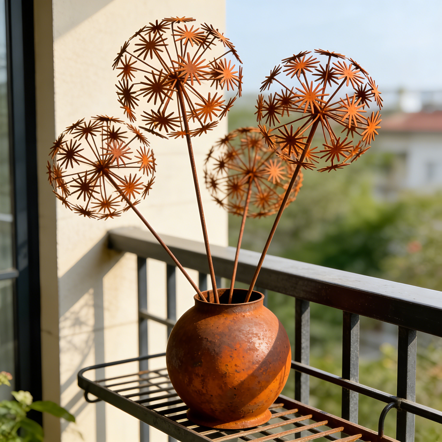 Vintage Iron Sphere Dandelion Garden Sculptures