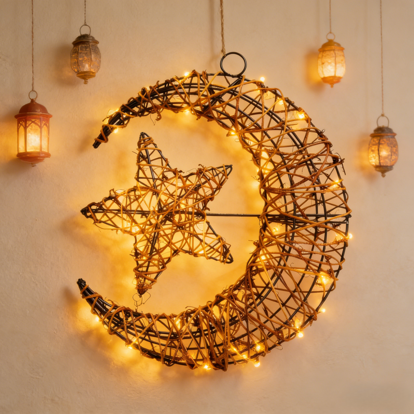 Purely Handmade Rattan Ramadan DIY Crescent Moon Pendant