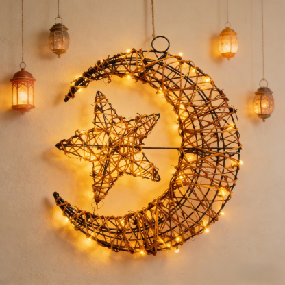 Purely Handmade Rattan Ramadan DIY Crescent Moon Pendant