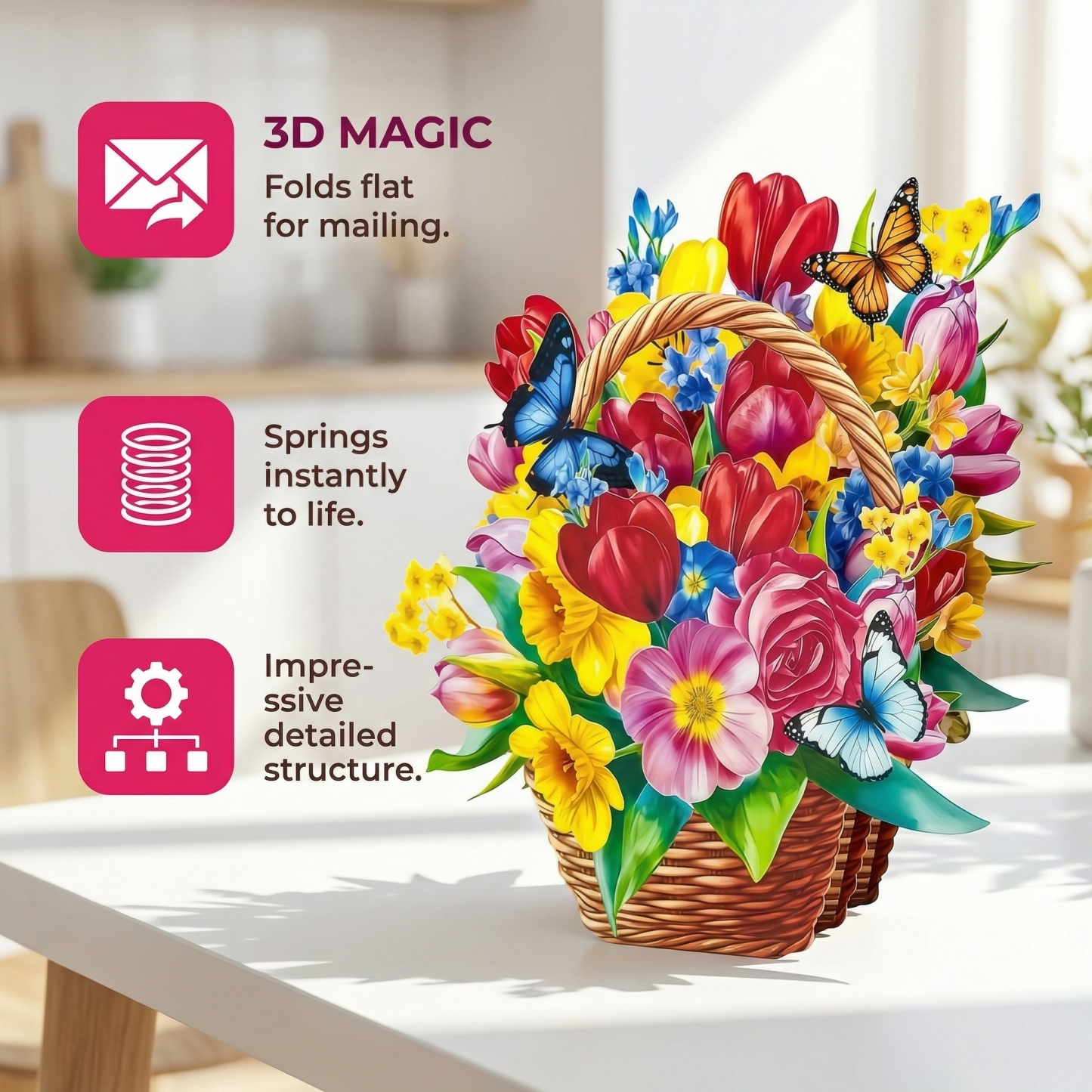 Pop-Up 3D Butterfly Flower Basket Card Exclusive Series