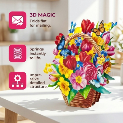 Pop-Up 3D Butterfly Flower Basket Card Exclusive Series