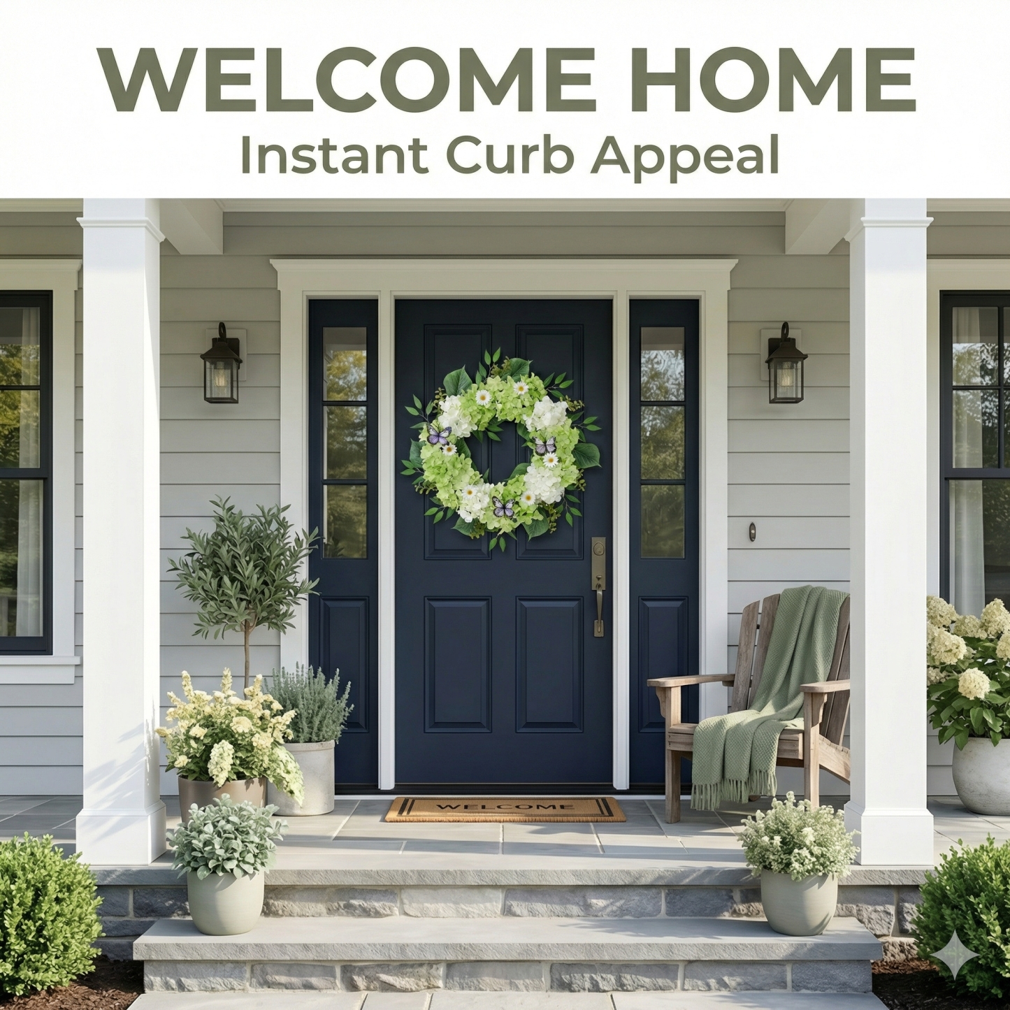 Silk Green White Hydrangeas Floral Wreath