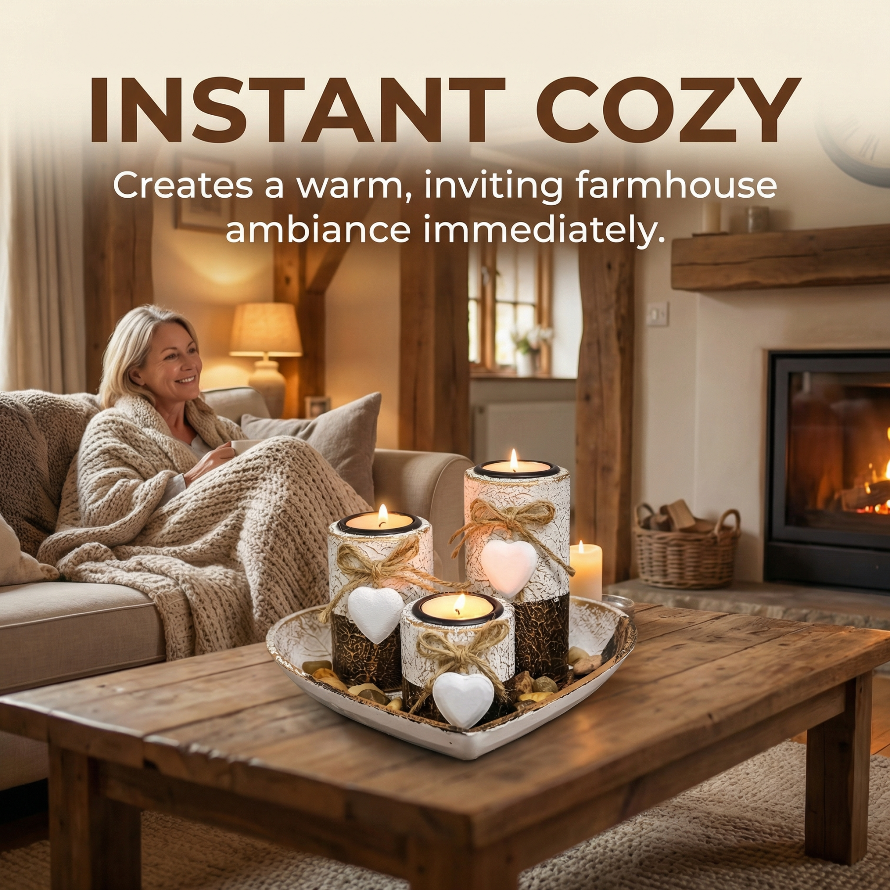 Complete Wooden Heart Candlestick Set