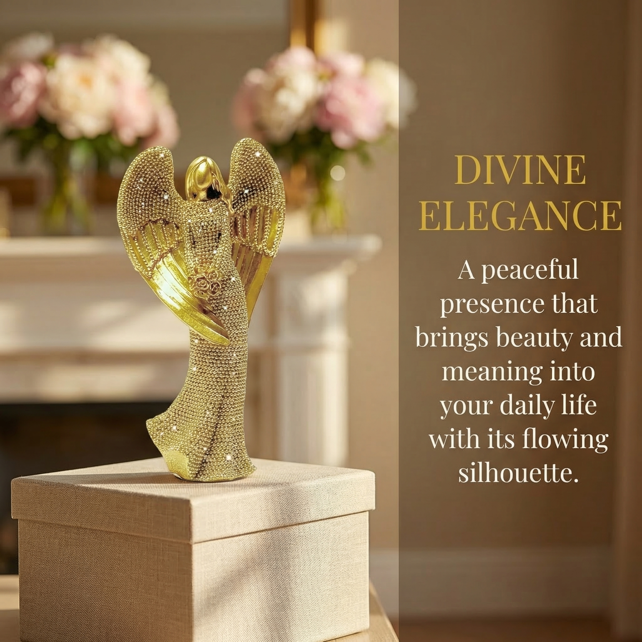 Elegant Angel Holding Rose Figurine