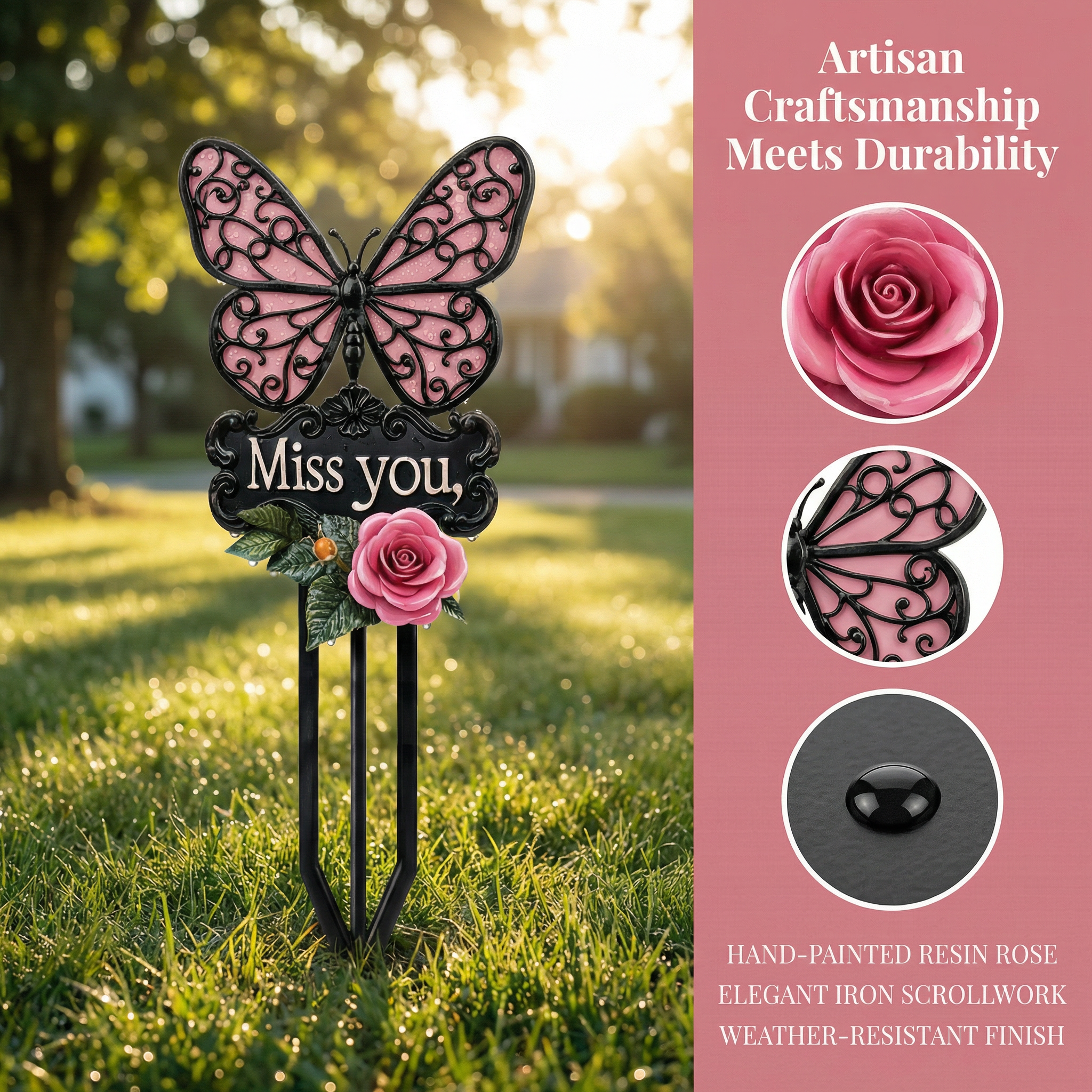 Butterfly & Rose Iron Memorial Stake