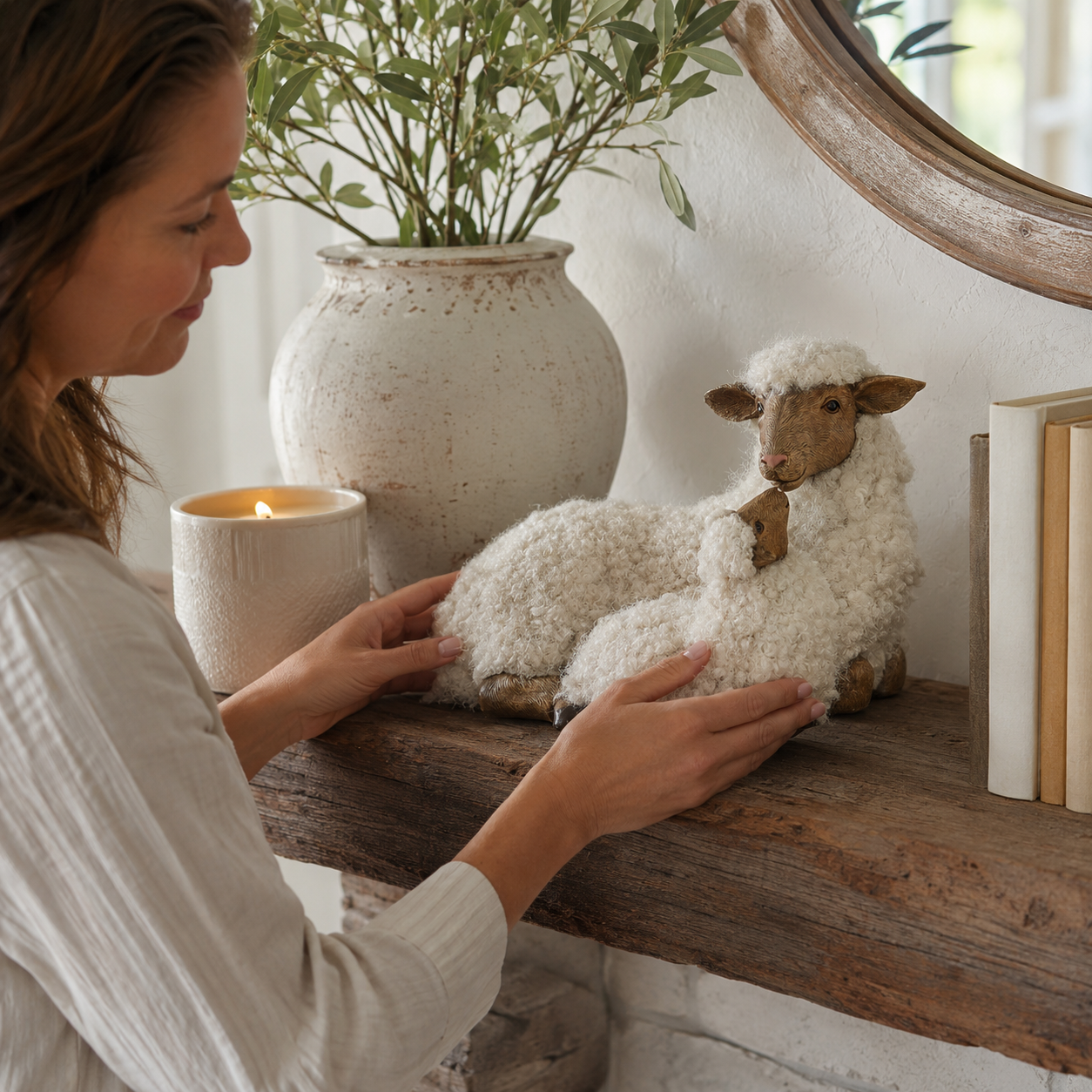 Farmhouse Mother Sheep & Baby Lamb Figurine
