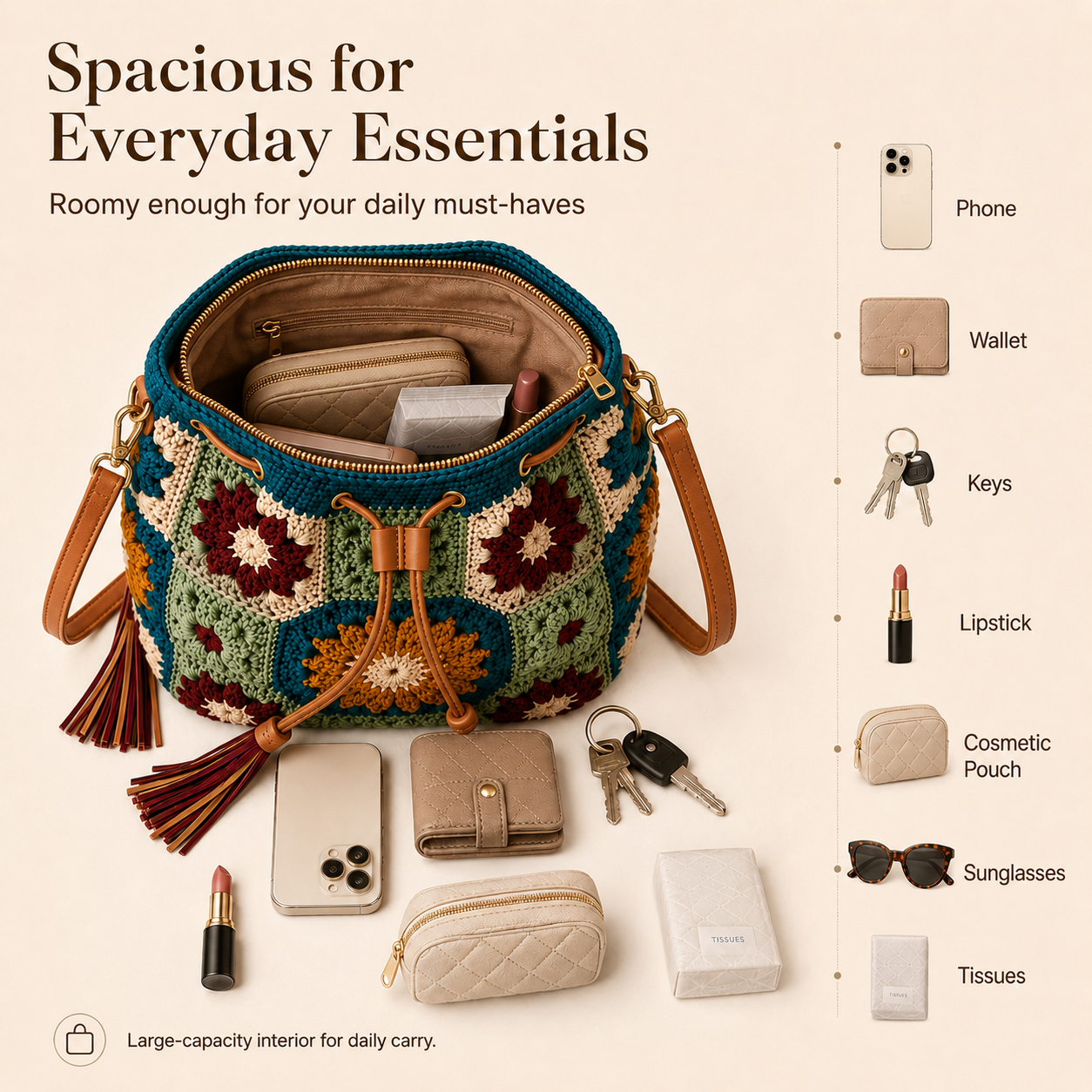 Vintage Crochet Convertible Bucket Bag