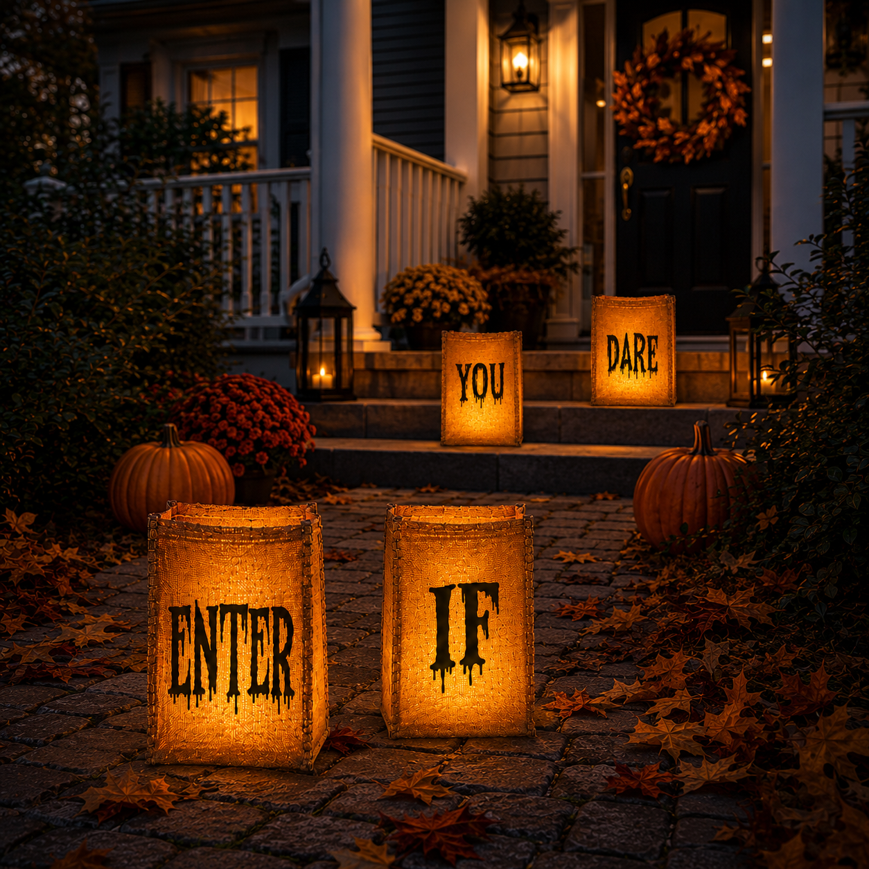 Enter If You Dare Lighted Luminaries – Set of 4