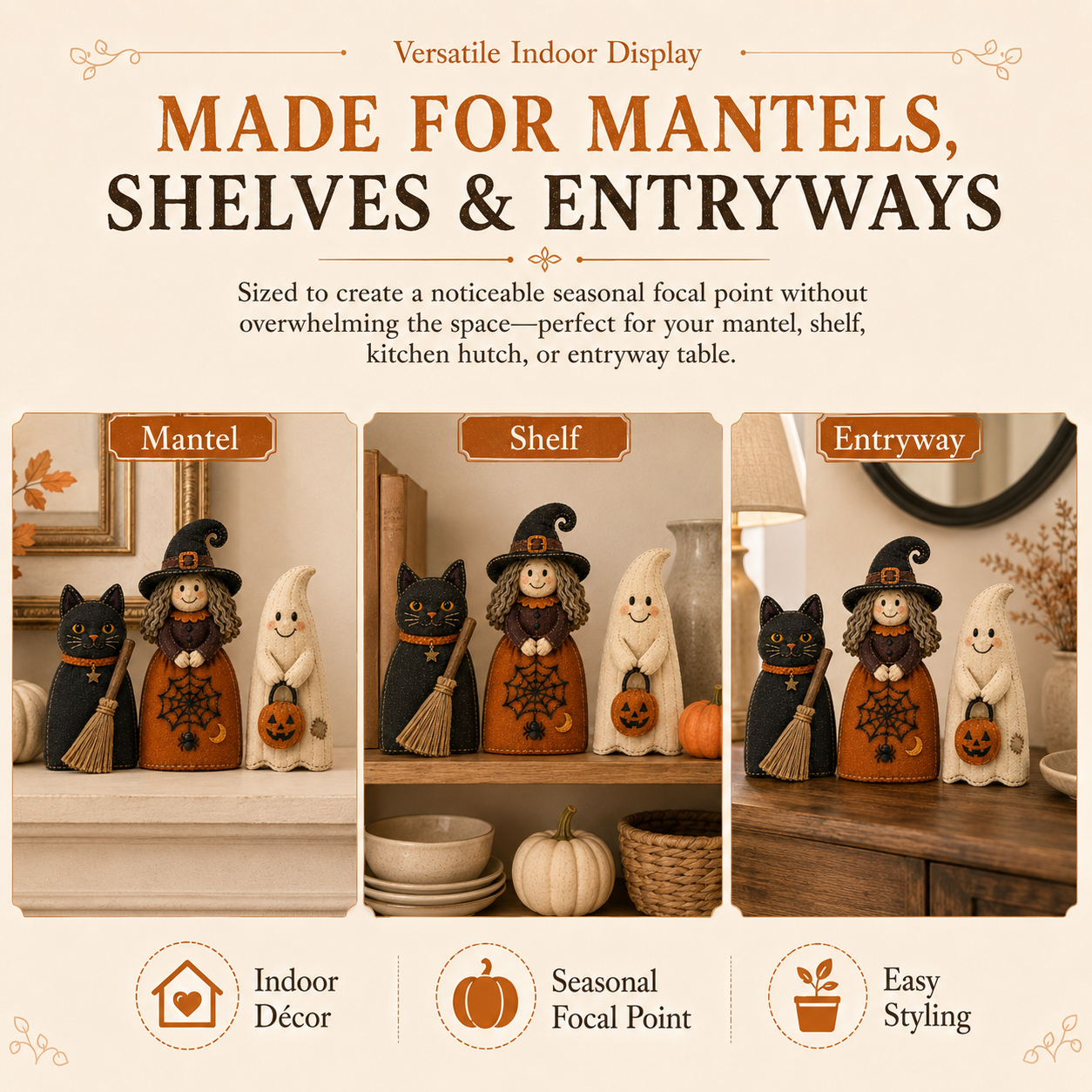 Vintage Halloween Fabric Sitters, Set of 3