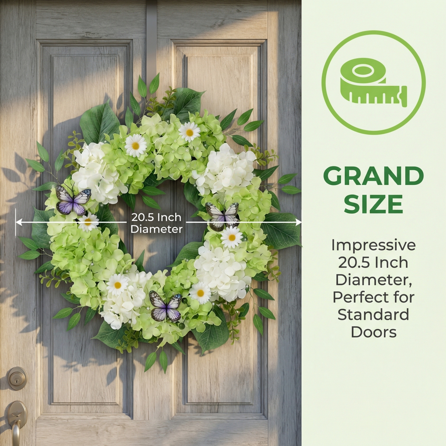 Silk Green White Hydrangeas Floral Wreath