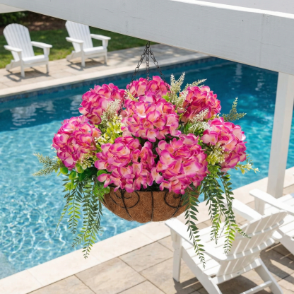 Hanging Fake Silk Hydrangea Flowers with Basket
