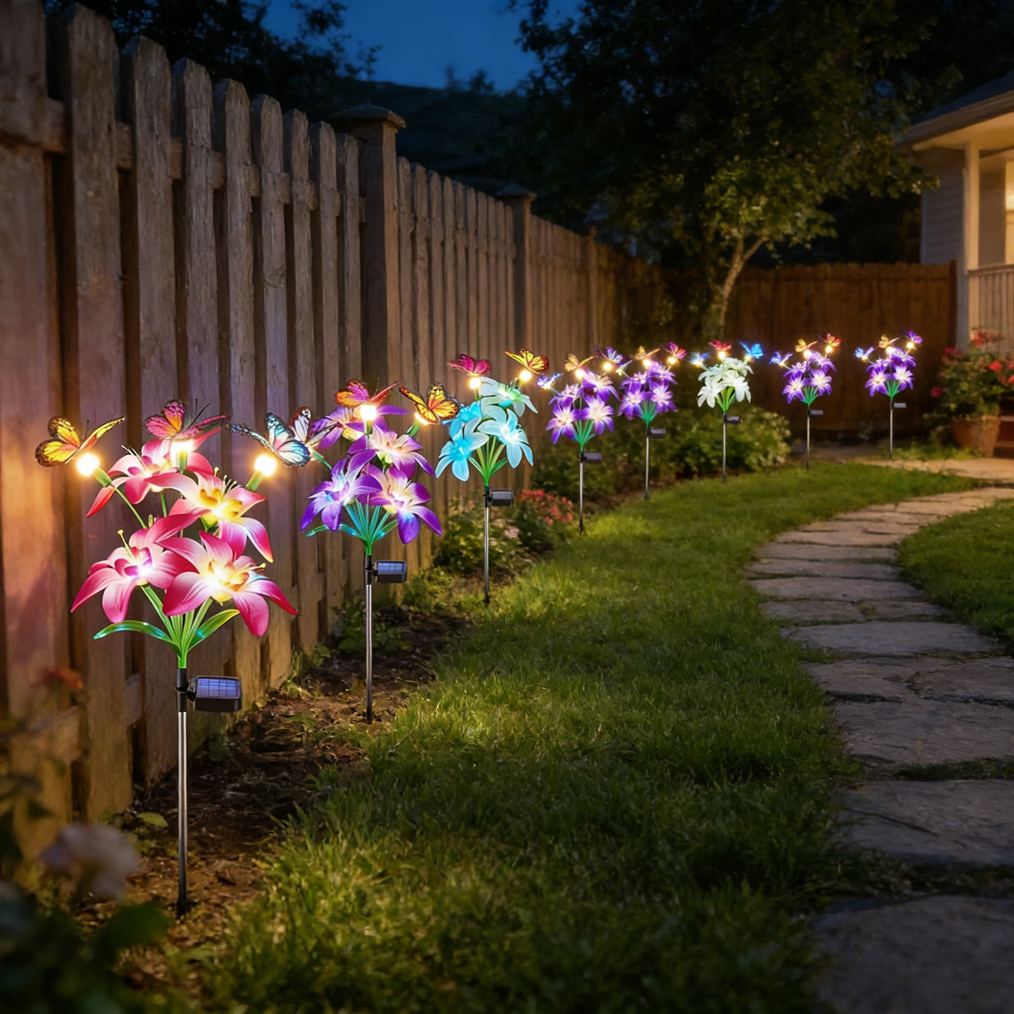 Solar Lights Color Changing Lilies and Butterflies