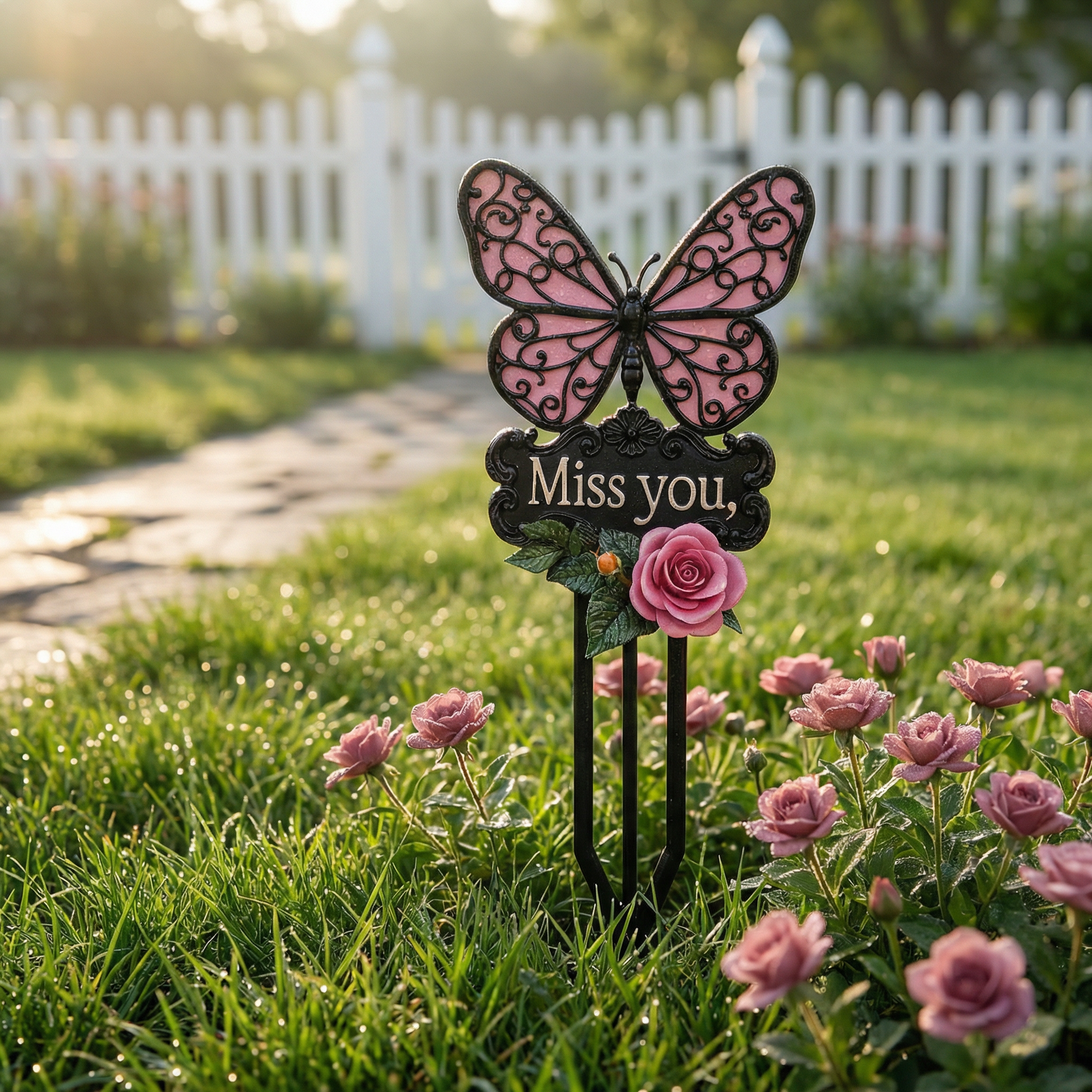 Butterfly & Rose Iron Memorial Stake