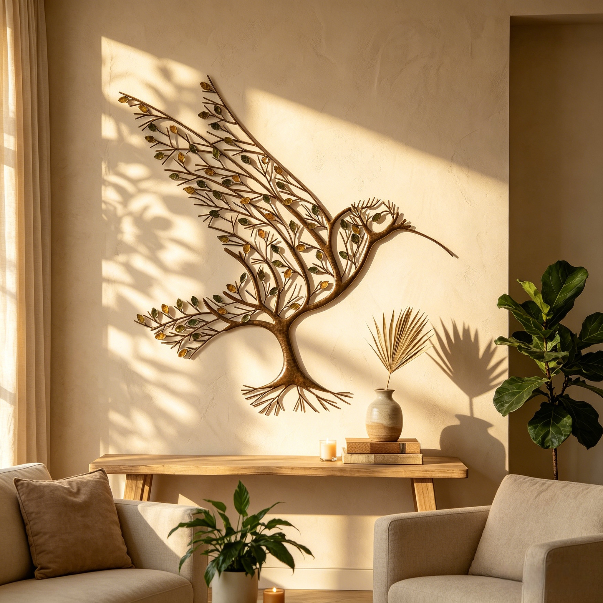 Metal Hummingbird & Branch Wall Art