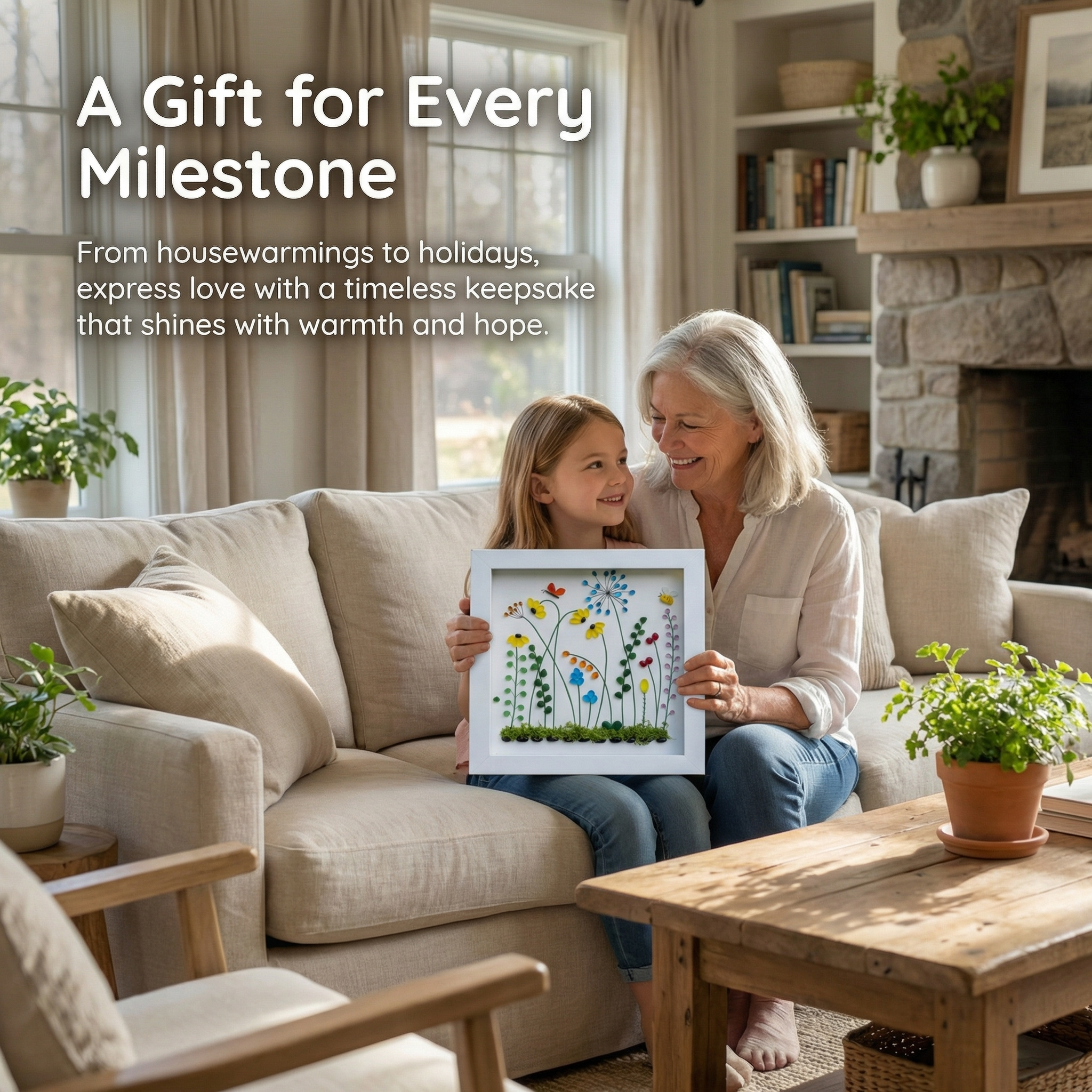 Handmade Beach Glass Flower Garden Picture