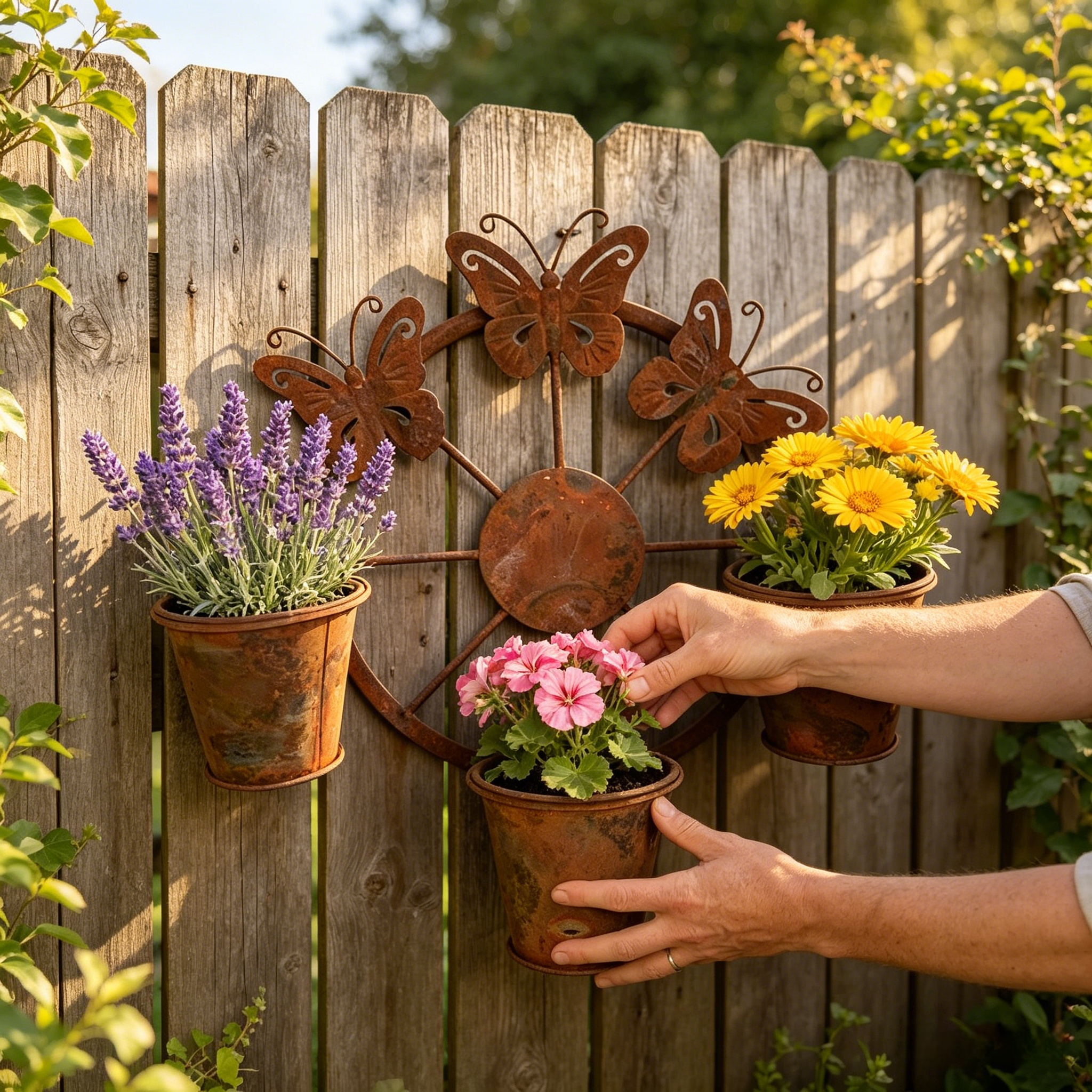 Vintage Distressed Metal Butterfly Wagon Wheel Wall Planter