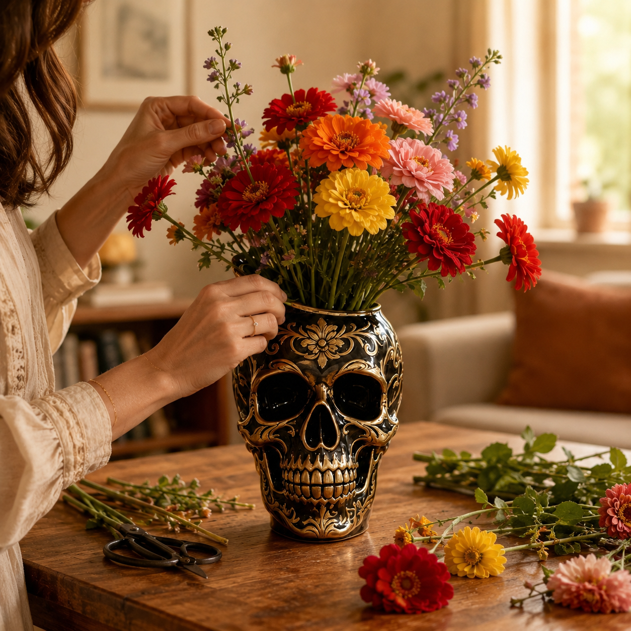Gothic Skull Flower Vase