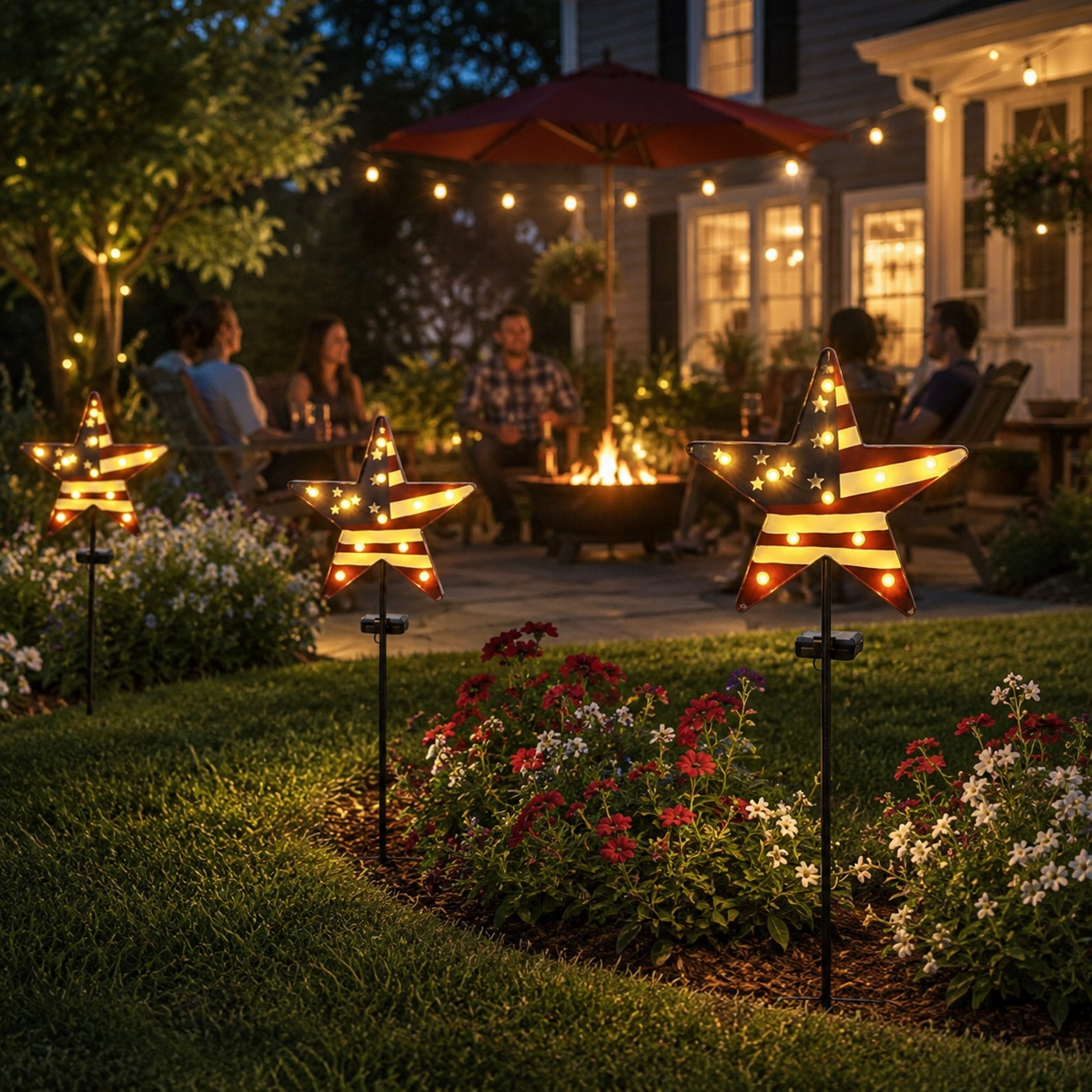 Solar Patriotic Star Garden Stake Light