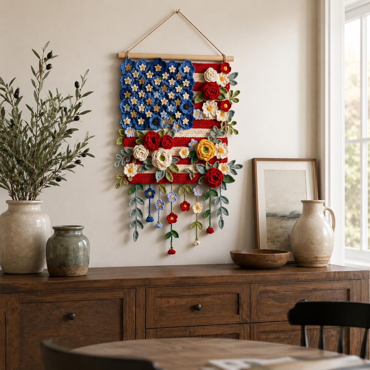 Patriotic Floral Crochet Wall Hanging