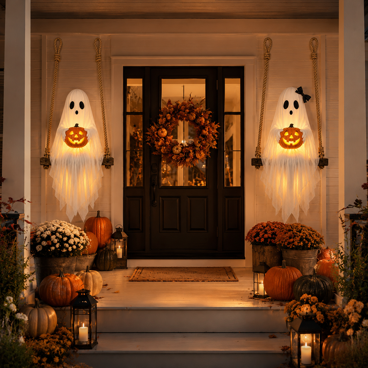 Lighted Ghost Swing with Glowing Pumpkin