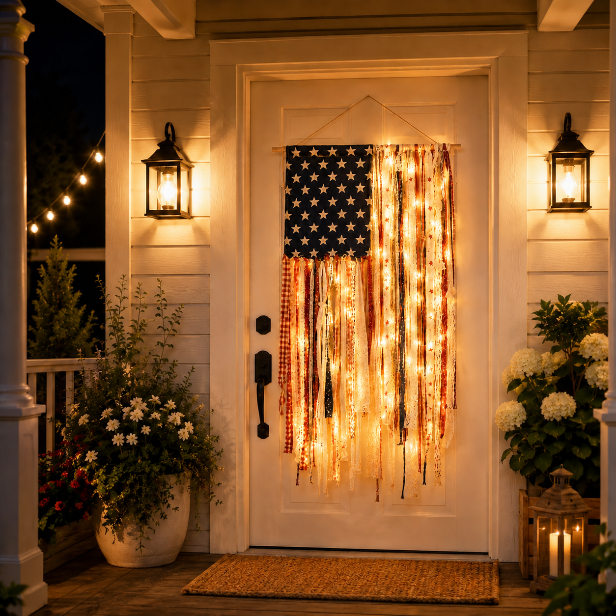 Lighted Vintage Americana Fabric Flag