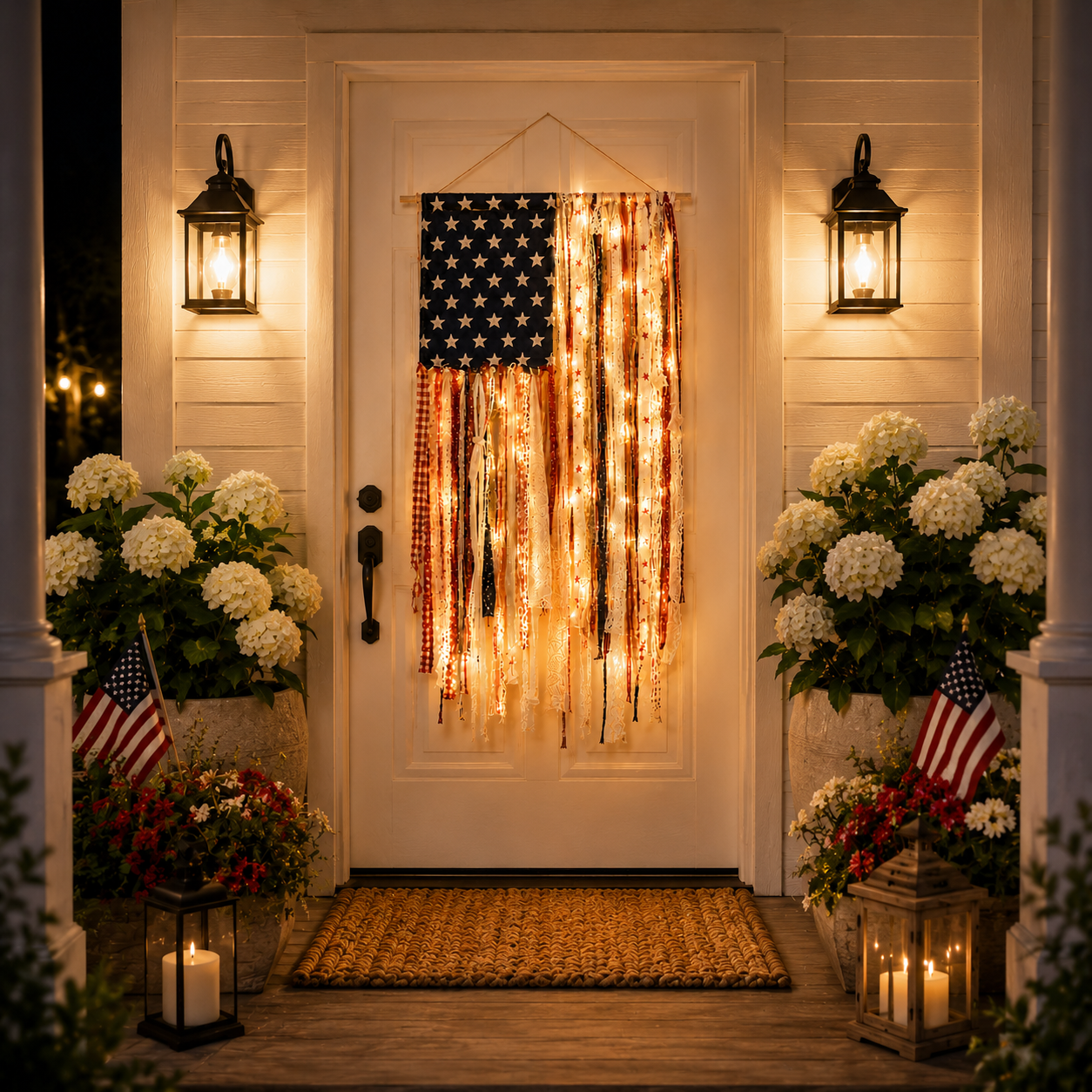 Lighted Vintage Americana Fabric Flag